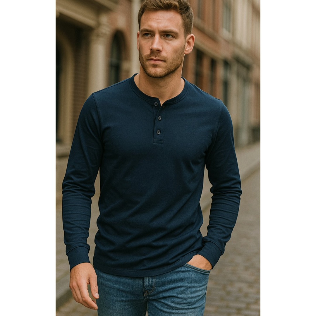 Alexander | Men's Long-Sleeve Henley Shirt With Three-Button Neckline