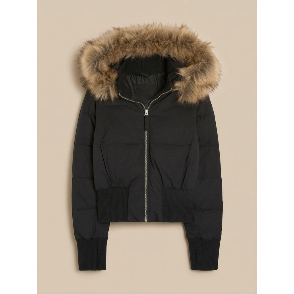 Amelia | Women's Cropped Quilted Puffer Jacket Faux Fur Hood
