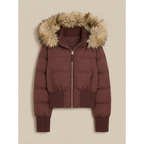 Amelia | Women's Cropped Quilted Puffer Jacket Faux Fur Hood