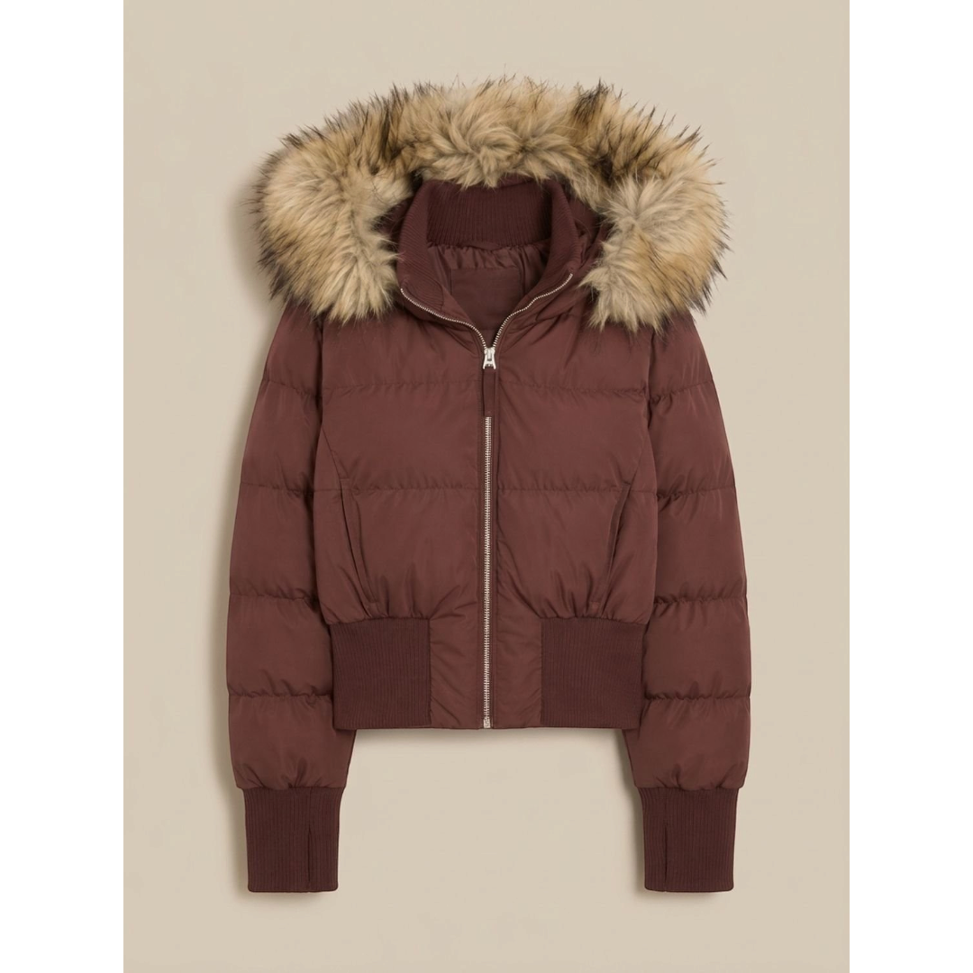 Amelia | Women's Cropped Quilted Puffer Jacket Faux Fur Hood
