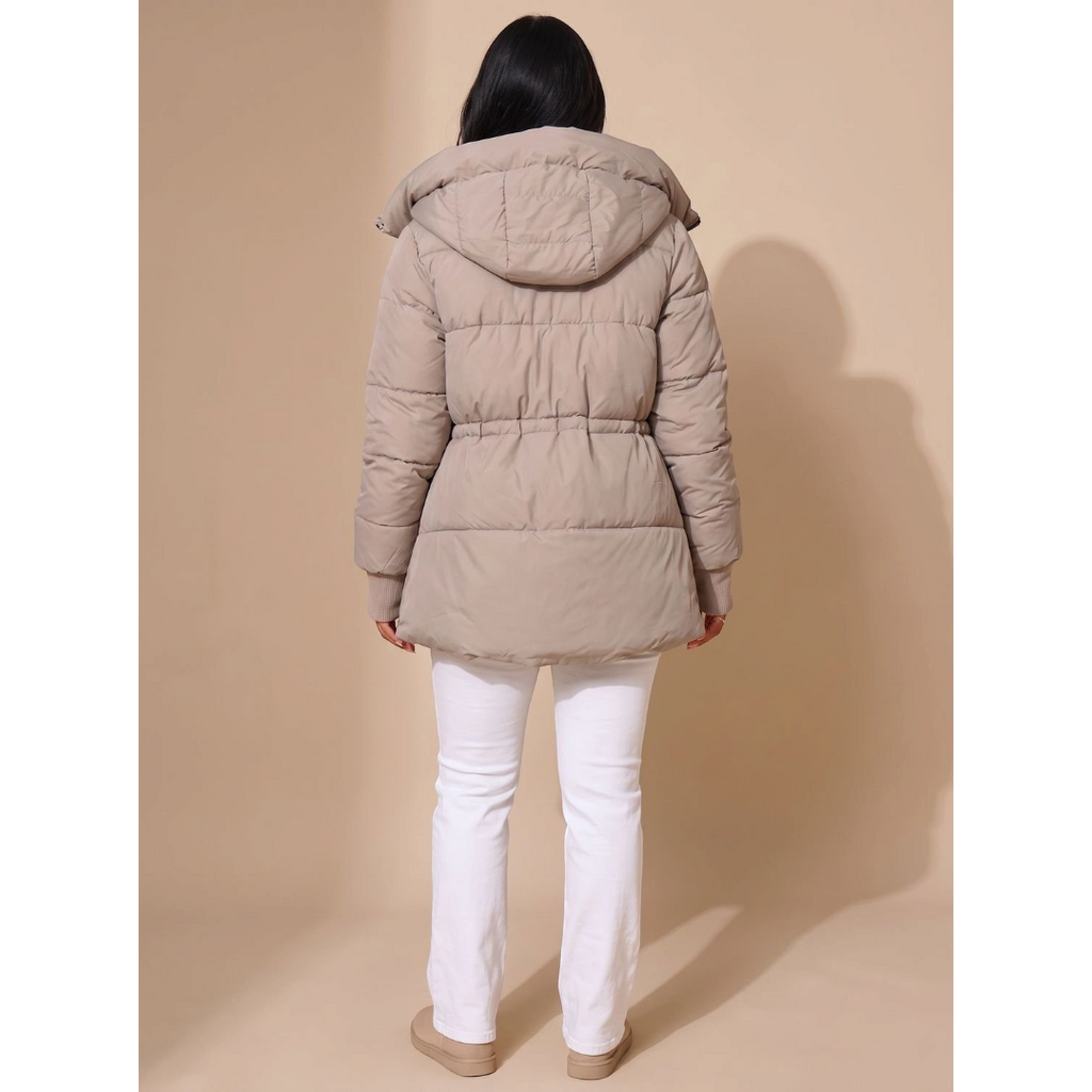Amelia | Women's Cropped Quilted Puffer Jacket Faux Fur Hood
