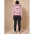 Amelia | Women's Cropped Quilted Puffer Jacket Faux Fur Hood