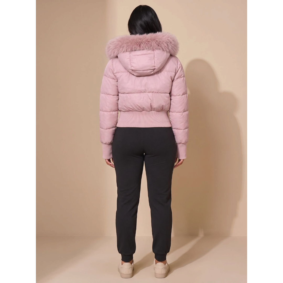 Amelia | Women's Cropped Quilted Puffer Jacket Faux Fur Hood