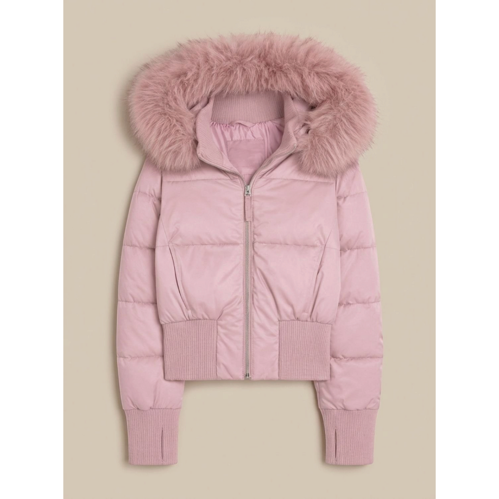 Amelia | Women's Cropped Quilted Puffer Jacket Faux Fur Hood