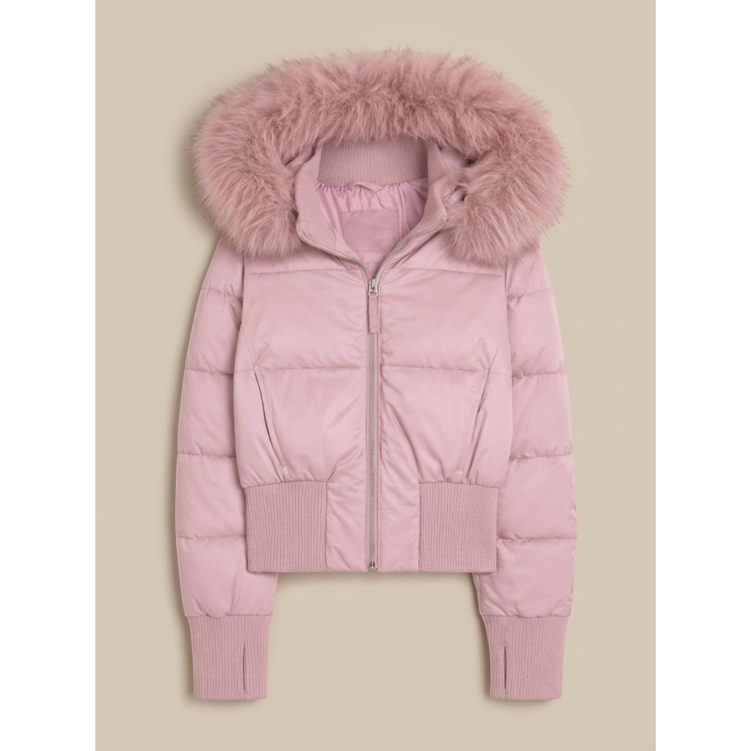 Amelia | Women's Cropped Quilted Puffer Jacket Faux Fur Hood