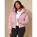 Amelia | Women's Cropped Quilted Puffer Jacket Faux Fur Hood