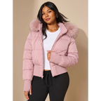 Amelia | Women's Cropped Quilted Puffer Jacket Faux Fur Hood