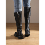 Amelia | Women's Faux Leather Knee-High Boots Side-Zip Buckle