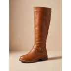 Amelia | Women's Faux Leather Knee-High Boots Side-Zip Buckle