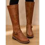 Amelia | Women's Faux Leather Knee-High Boots Side-Zip Buckle