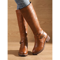 Amelia | Women's Faux Leather Knee-High Boots Side-Zip Buckle