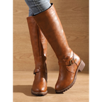 Amelia | Women's Faux Leather Knee-High Boots Side-Zip Buckle