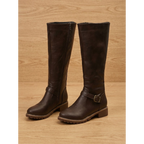 Amelia | Women's Faux Leather Knee-High Boots Side-Zip Buckle