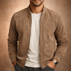 Archie| Men's Suede-Look Bomber Jacket Ribbed Cuffs