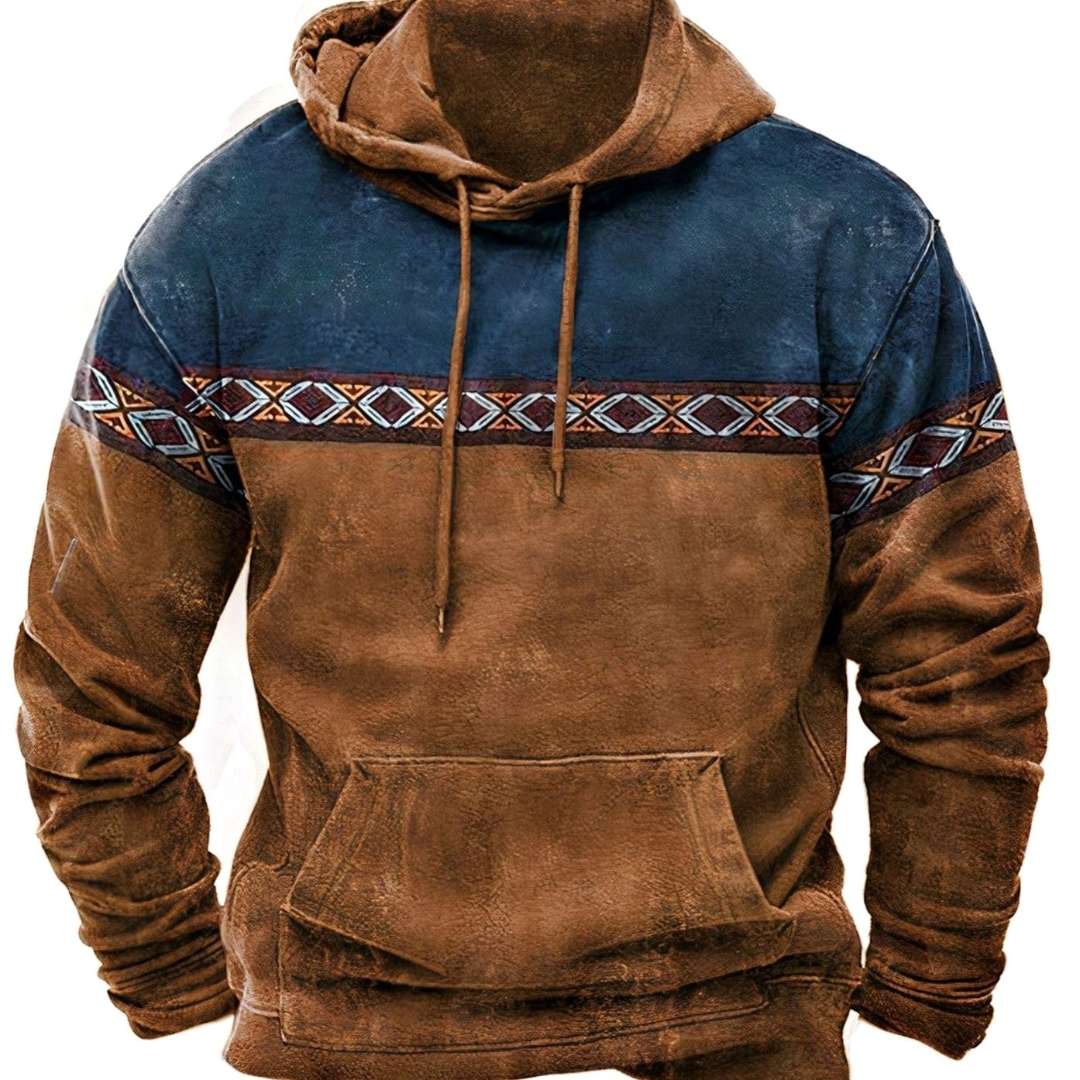 Charlie| Men's Retro Tribal Color-Block Drawstring Hoodie