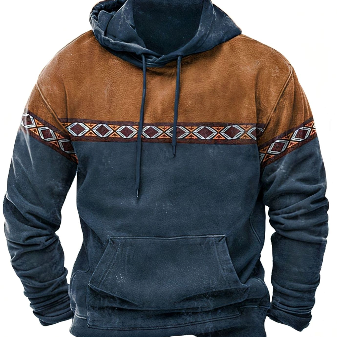 Charlie| Men's Retro Tribal Color-Block Drawstring Hoodie