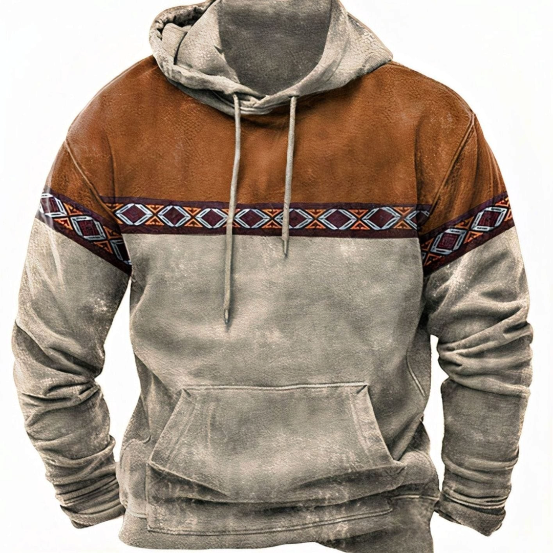 Charlie| Men's Retro Tribal Color-Block Drawstring Hoodie