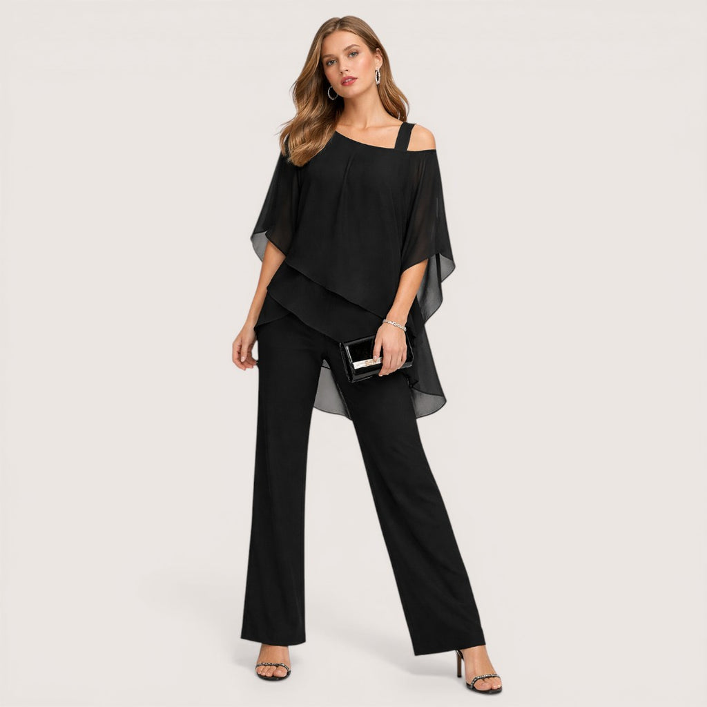 Elara | Women’s Two-Piece Chiffon Top and Wide Leg Pants Set