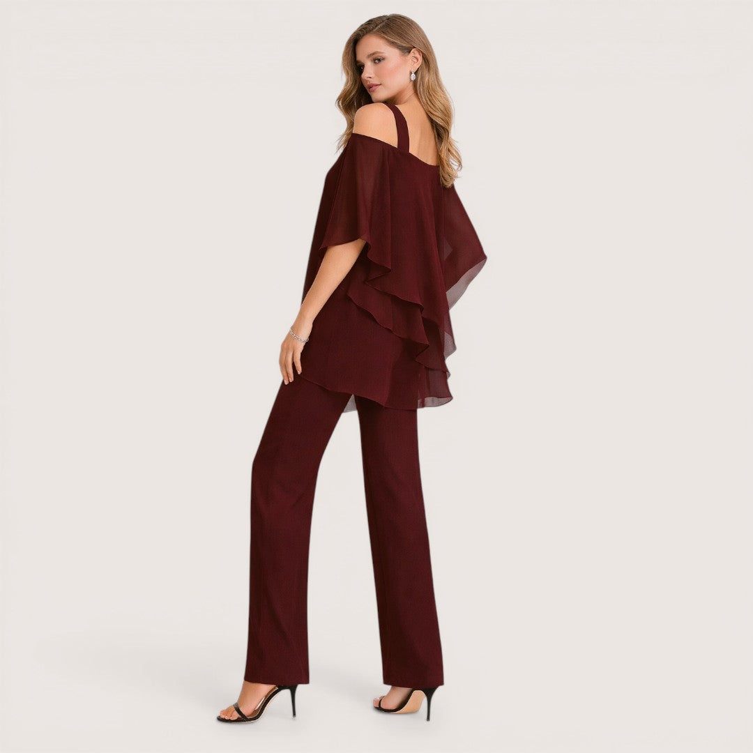 Elara | Women’s Two-Piece Chiffon Top and Wide Leg Pants Set