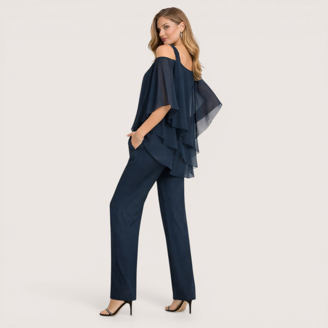 Elara | Women’s Two-Piece Chiffon Top and Wide Leg Pants Set