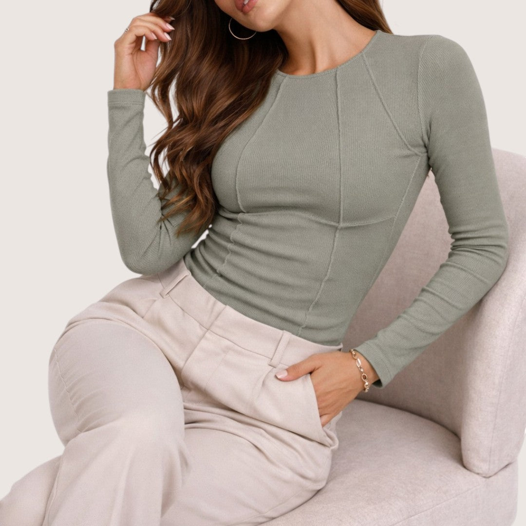 Aria | Women’s Ribbed Long Sleeve Top with Seam Detail