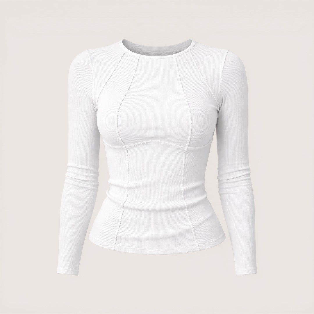 Aria | Women’s Ribbed Long Sleeve Top with Seam Detail