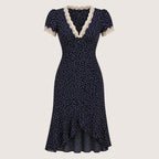 Elodie | Women’s Polka Dot Midi Dress with Lace Trim