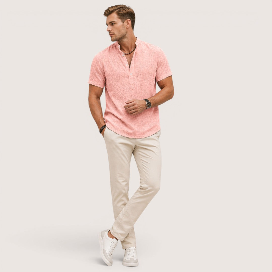Arlo | Men’s Short Sleeve Henley Shirt with Mandarin Collar