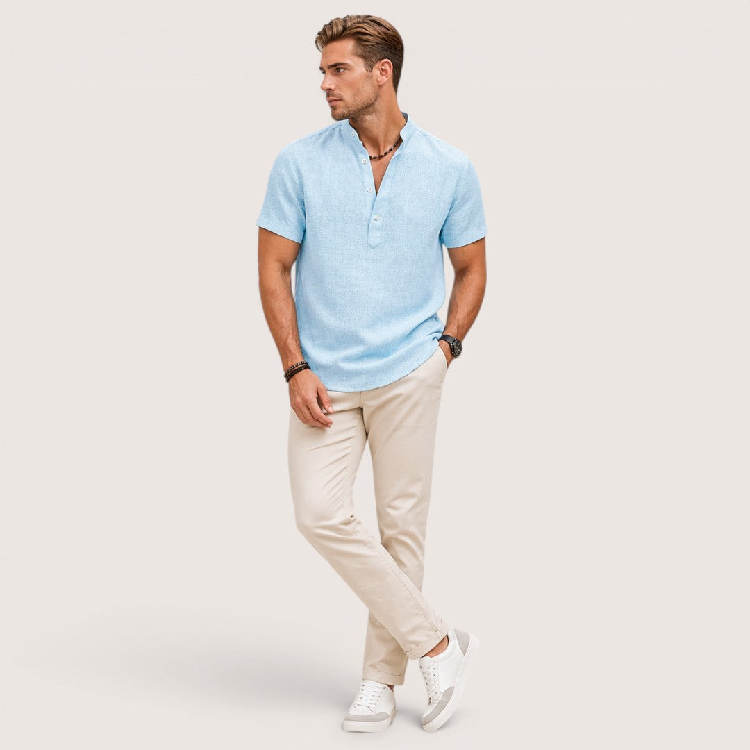 Arlo | Men’s Short Sleeve Henley Shirt with Mandarin Collar