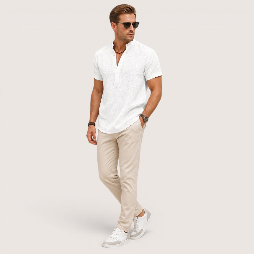 Arlo | Men’s Short Sleeve Henley Shirt with Mandarin Collar