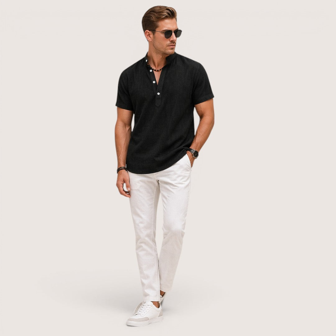 Arlo | Men’s Short Sleeve Henley Shirt with Mandarin Collar