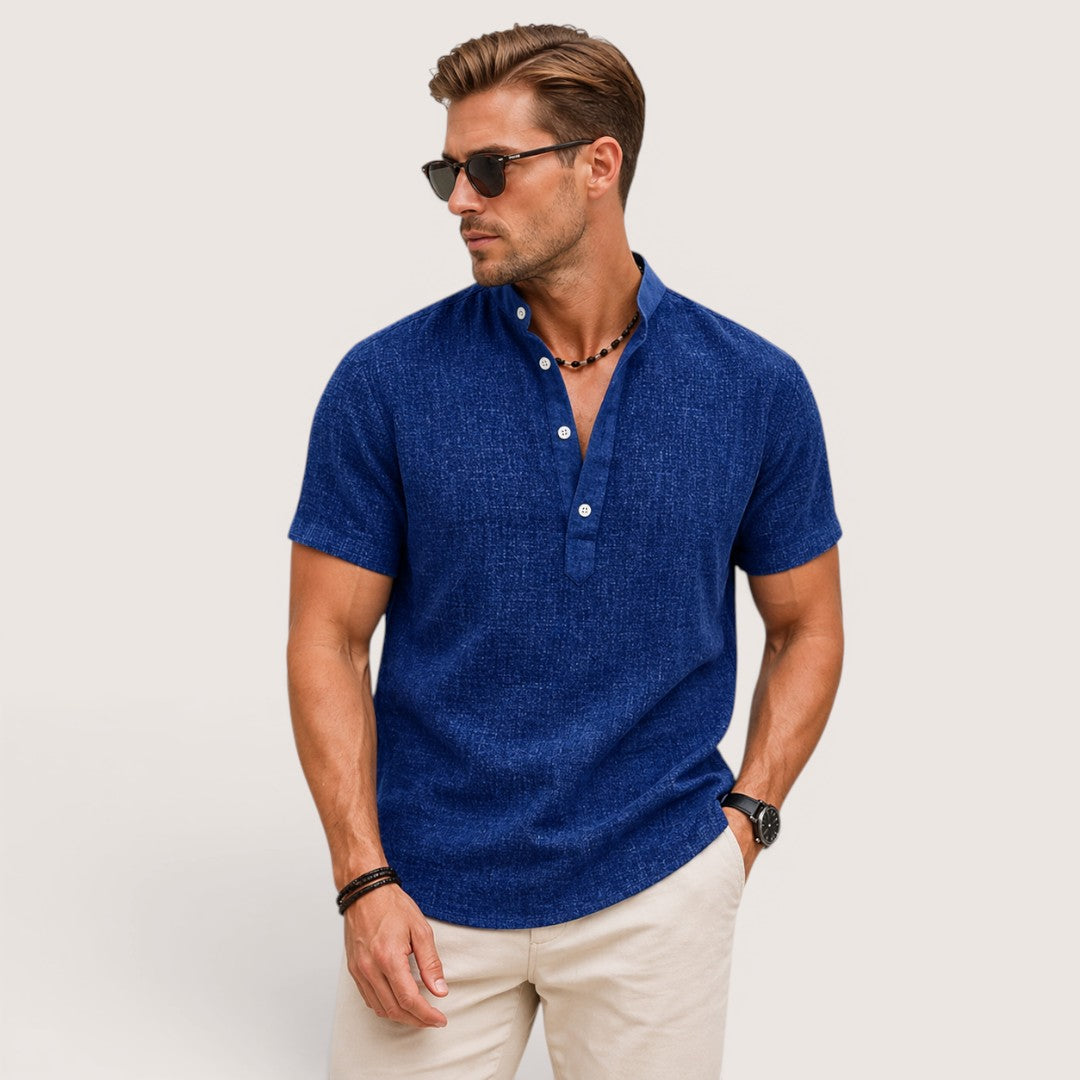 Arlo | Men’s Short Sleeve Henley Shirt with Mandarin Collar