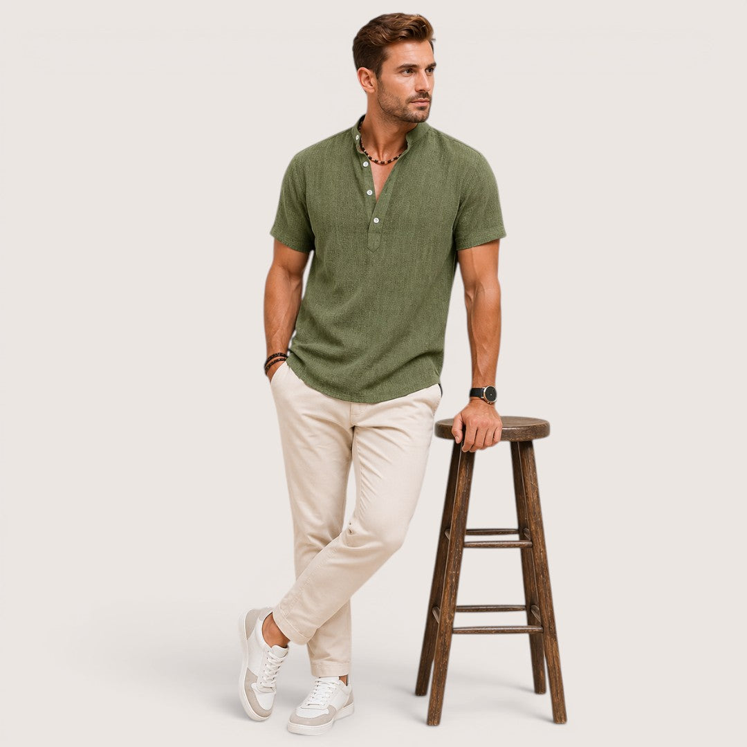 Arlo | Men’s Short Sleeve Henley Shirt with Mandarin Collar