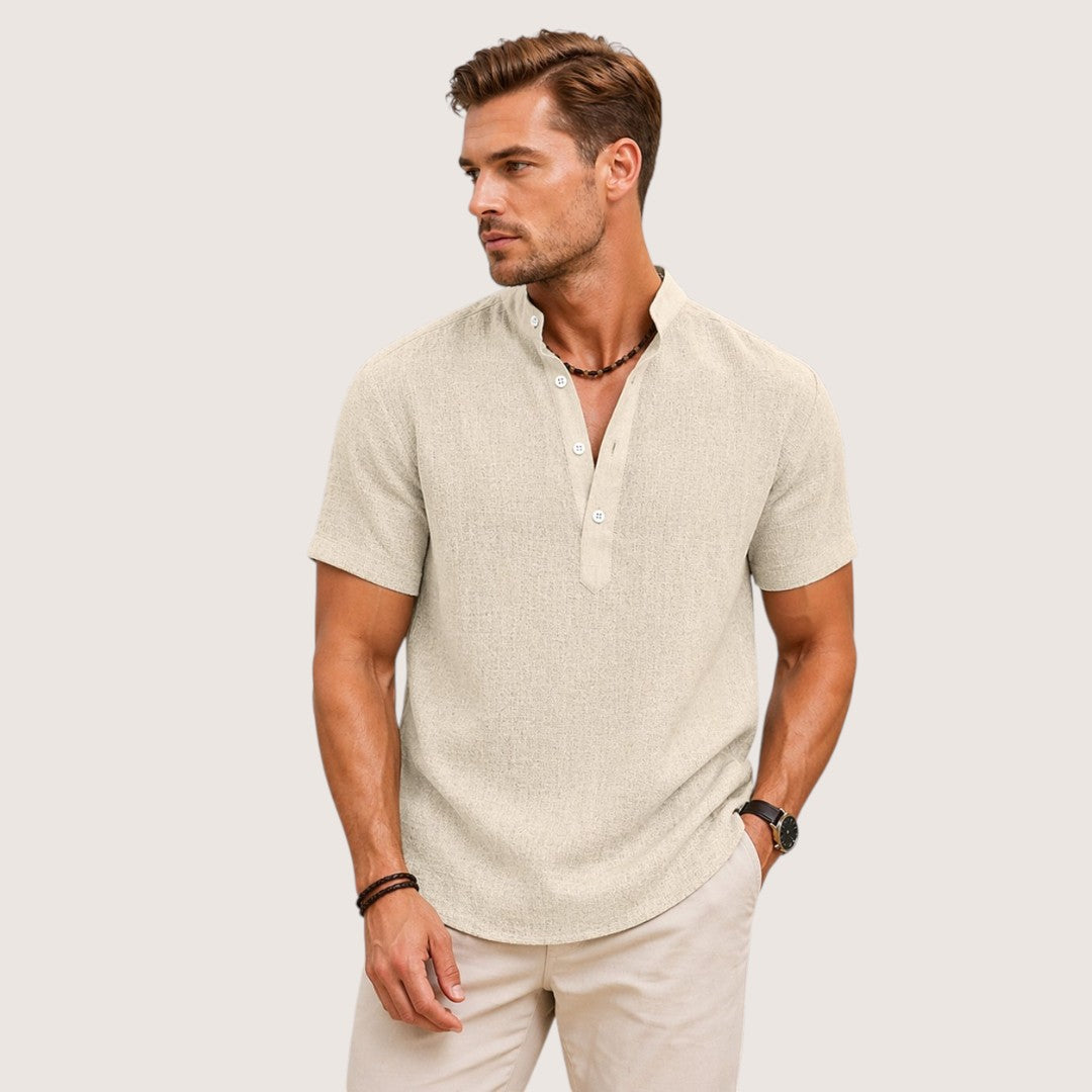 Arlo | Men’s Short Sleeve Henley Shirt with Mandarin Collar