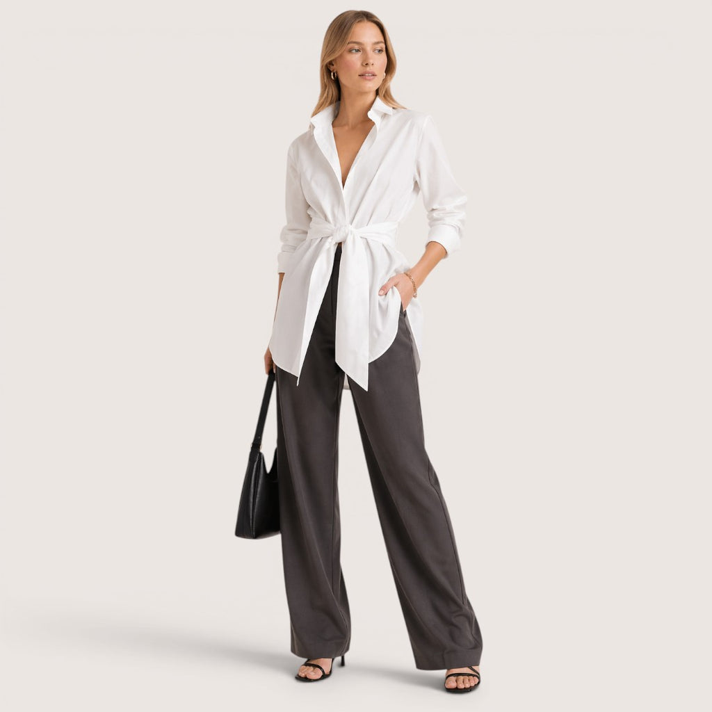 Aria | Women’s Tie-Waist Button-Down Shirt with Long Sleeves