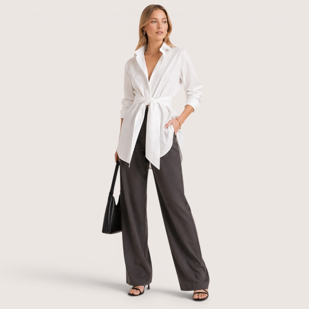 Aria | Women’s Tie-Waist Button-Down Shirt with Long Sleeves