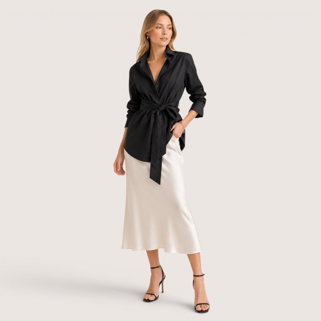 Aria | Women’s Tie-Waist Button-Down Shirt with Long Sleeves