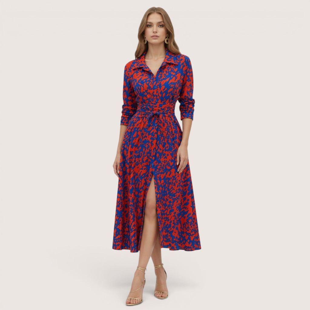 Zaria | Women’s Printed Shirt Dress with Tie Waist and Slit