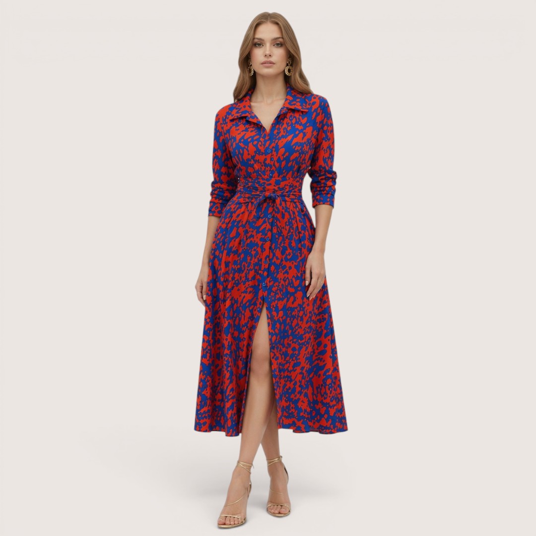 Zaria | Women’s Printed Shirt Dress with Tie Waist and Slit