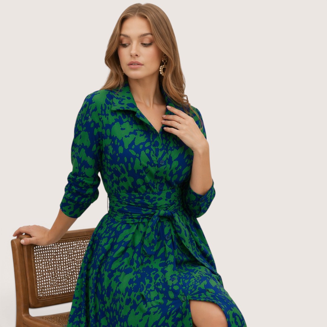 Zaria | Women’s Printed Shirt Dress with Tie Waist and Slit