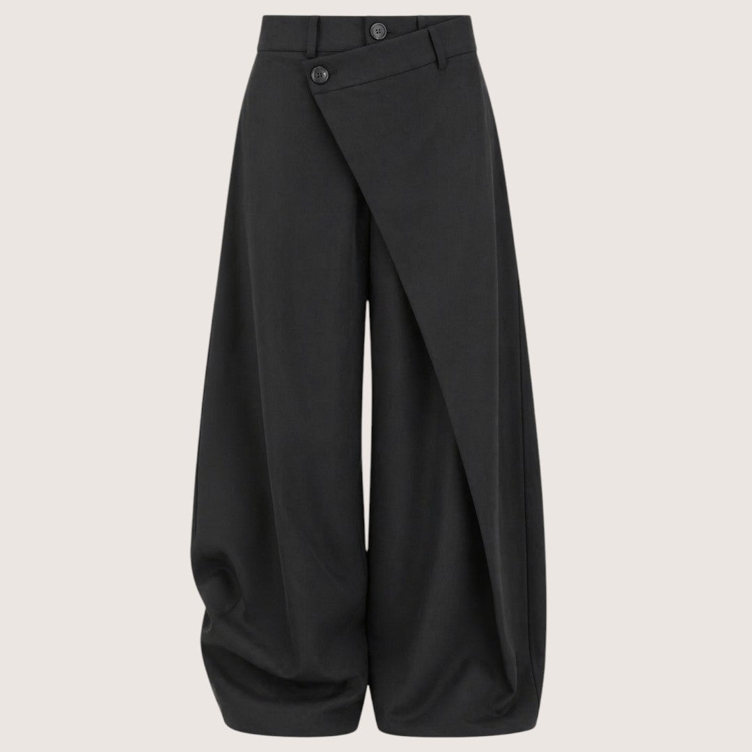 Virelle | Women’s Asymmetrical Wide Leg Trousers with Layered Front
