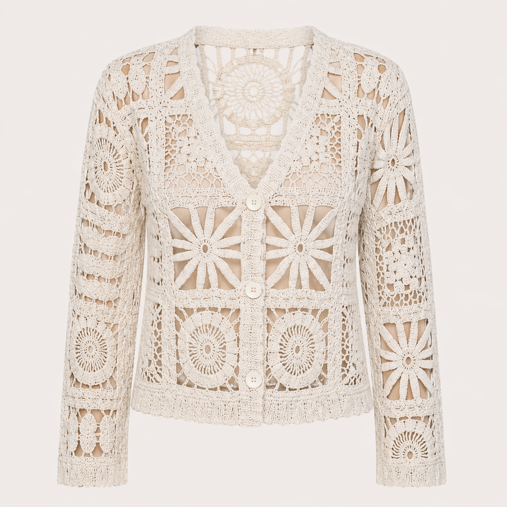 Elora | Women’s Crochet Knit Cardigan with Button Front
