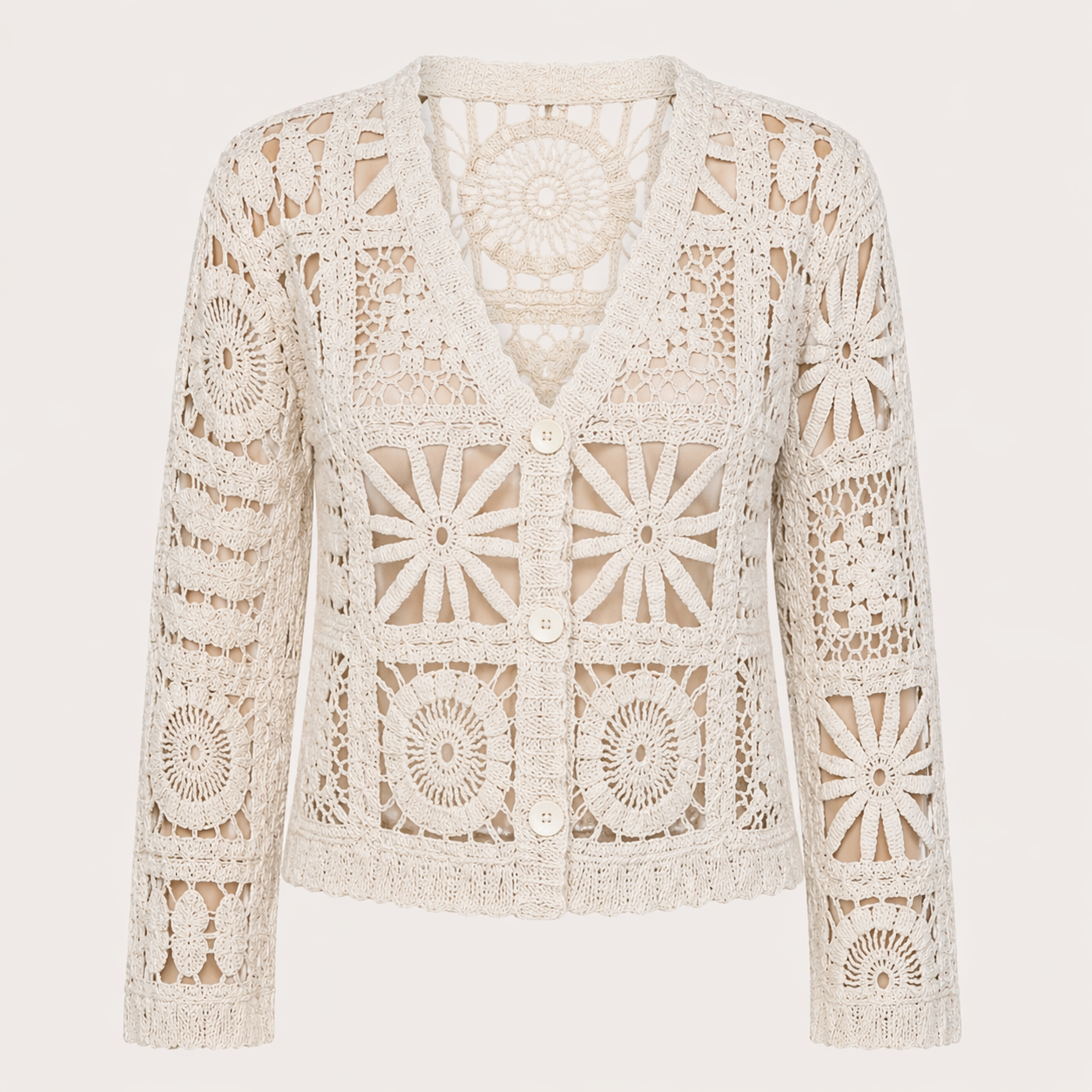 Elora | Women’s Crochet Knit Cardigan with Button Front