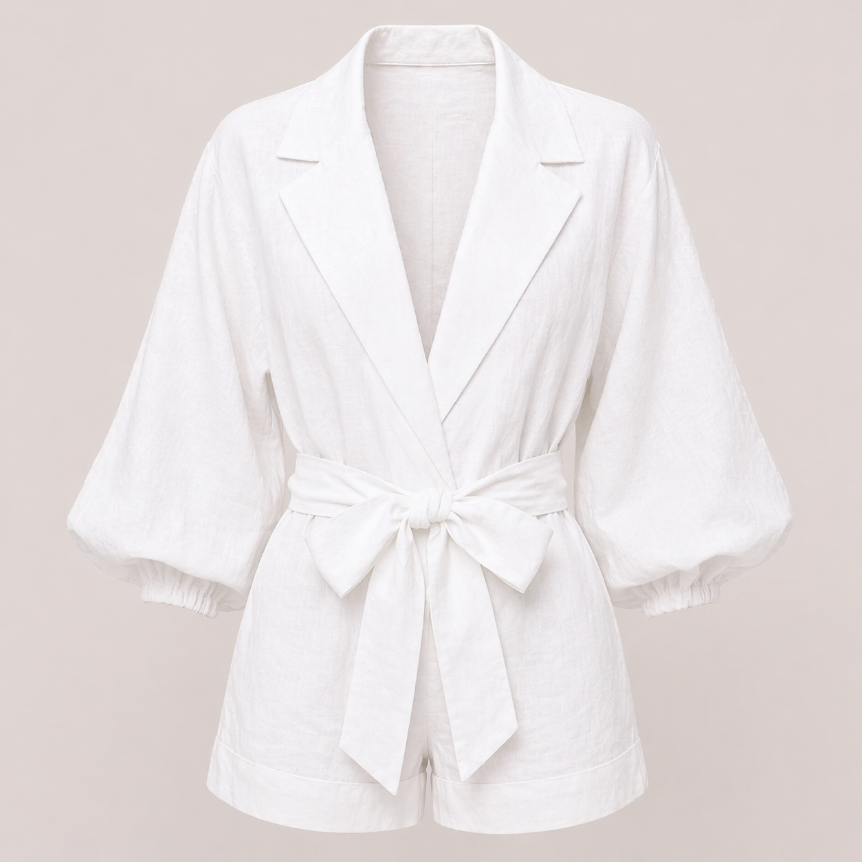 Solene | Women’s Belted Linen-Style Playsuit with Long Sleeves