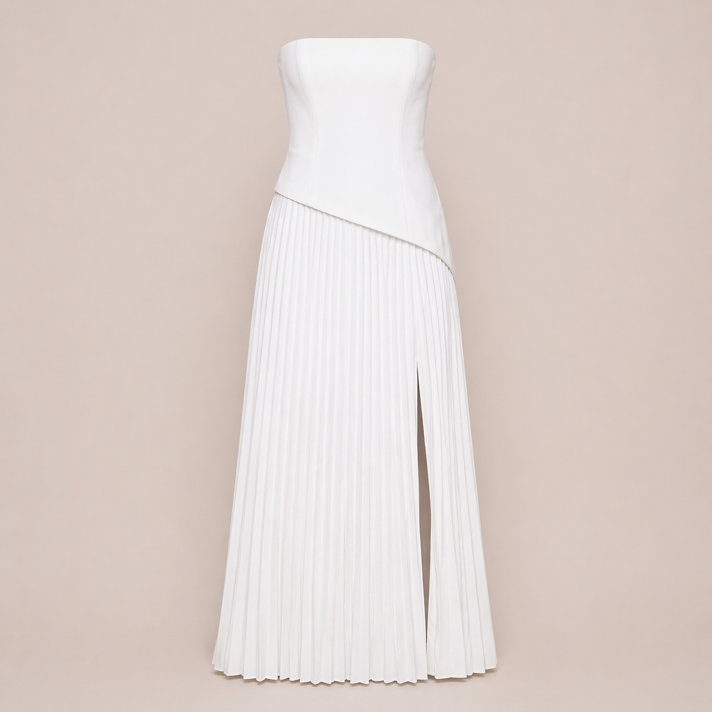 Serene | Women’s Strapless Pleated Midi Dress with Side Slit