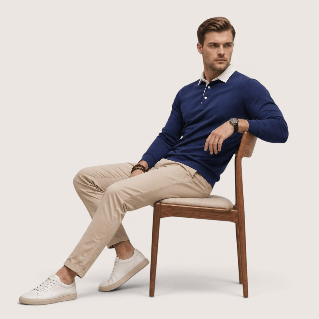 Nolan | Men’s Polo Collar Sweatshirt with Contrast Collar