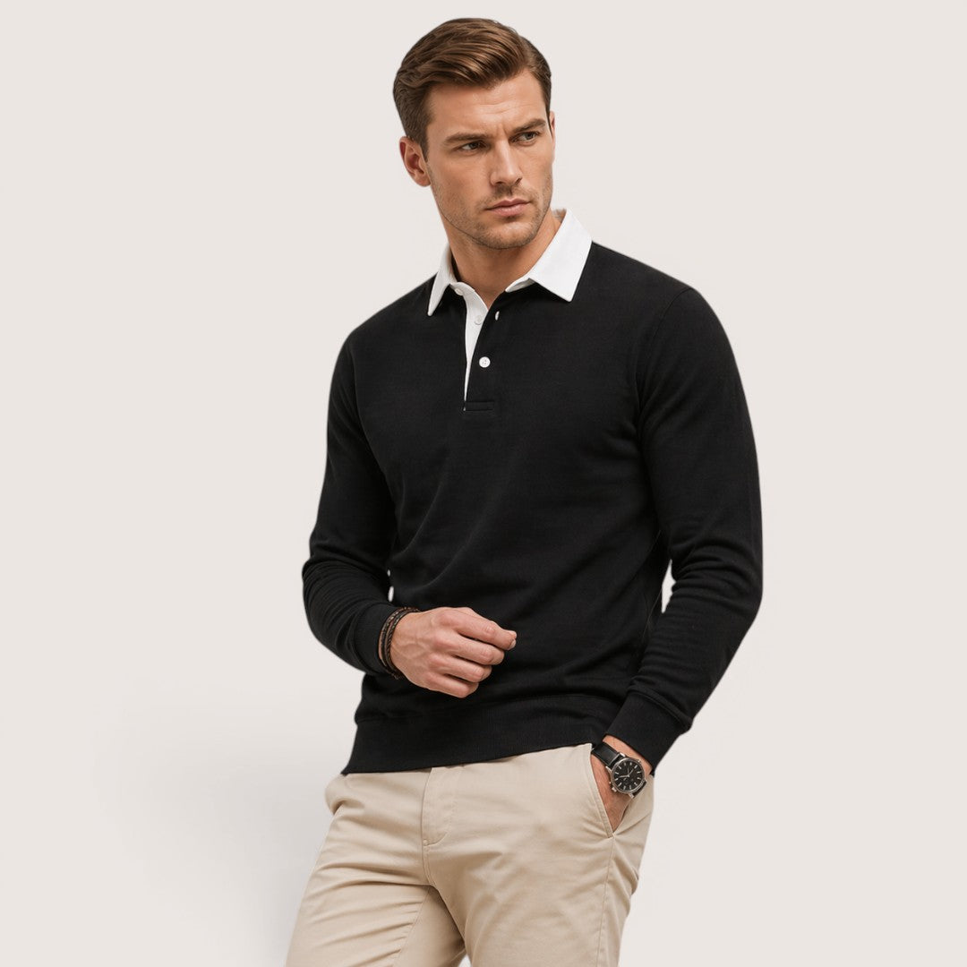 Nolan | Men’s Polo Collar Sweatshirt with Contrast Collar