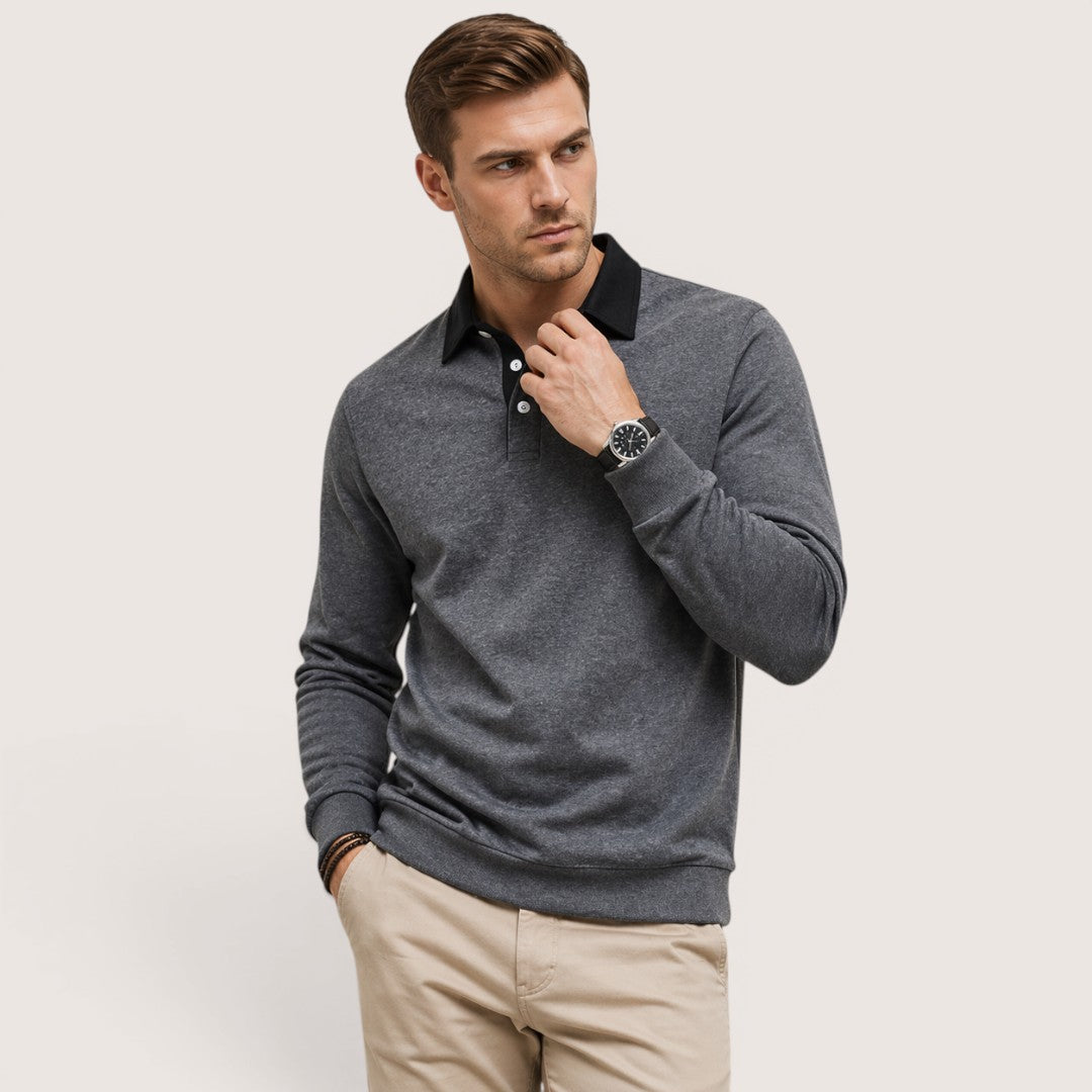 Nolan | Men’s Polo Collar Sweatshirt with Contrast Collar