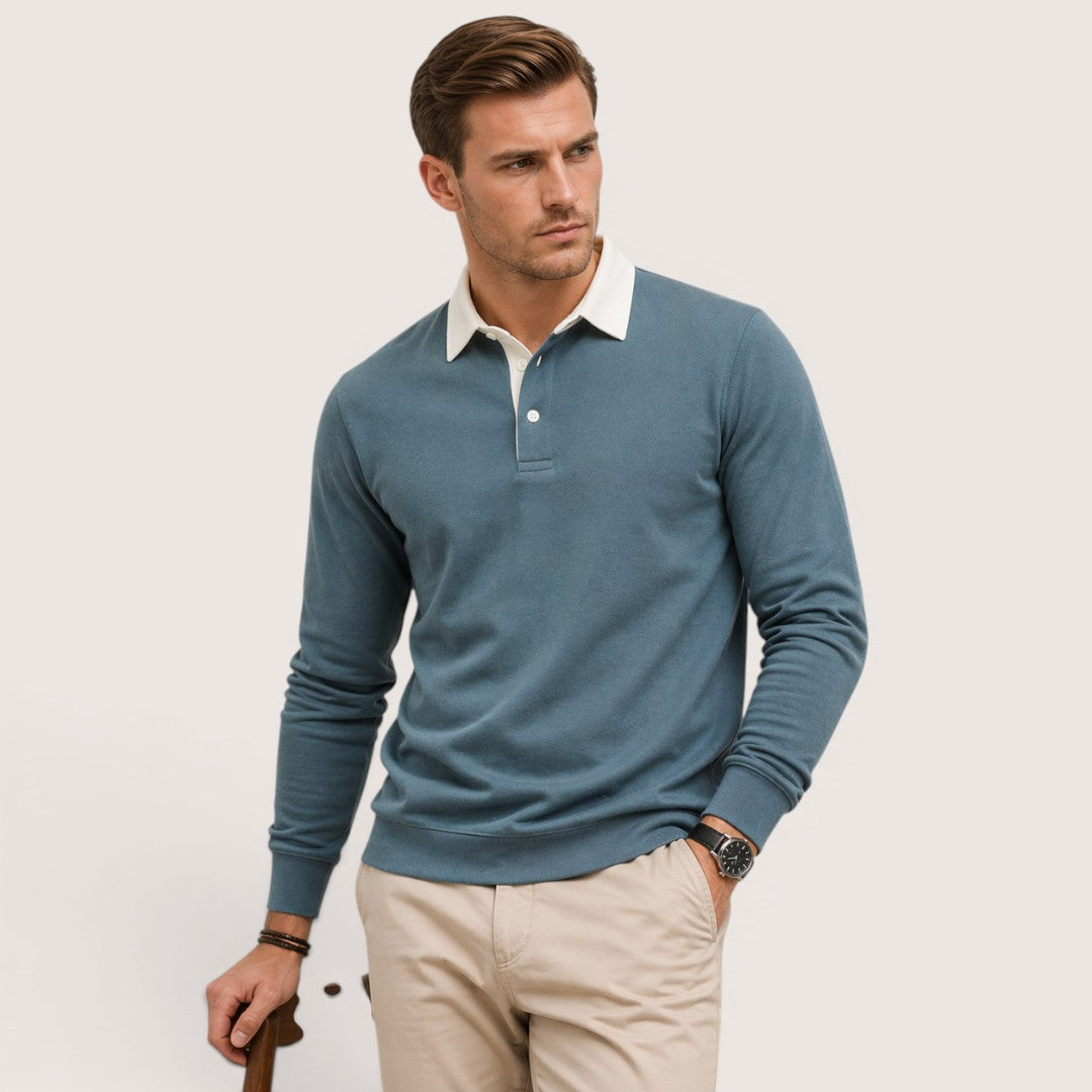 Nolan | Men’s Polo Collar Sweatshirt with Contrast Collar