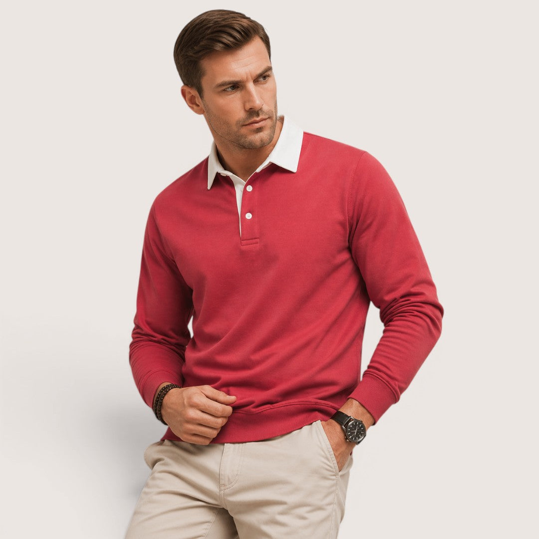 Nolan | Men’s Polo Collar Sweatshirt with Contrast Collar